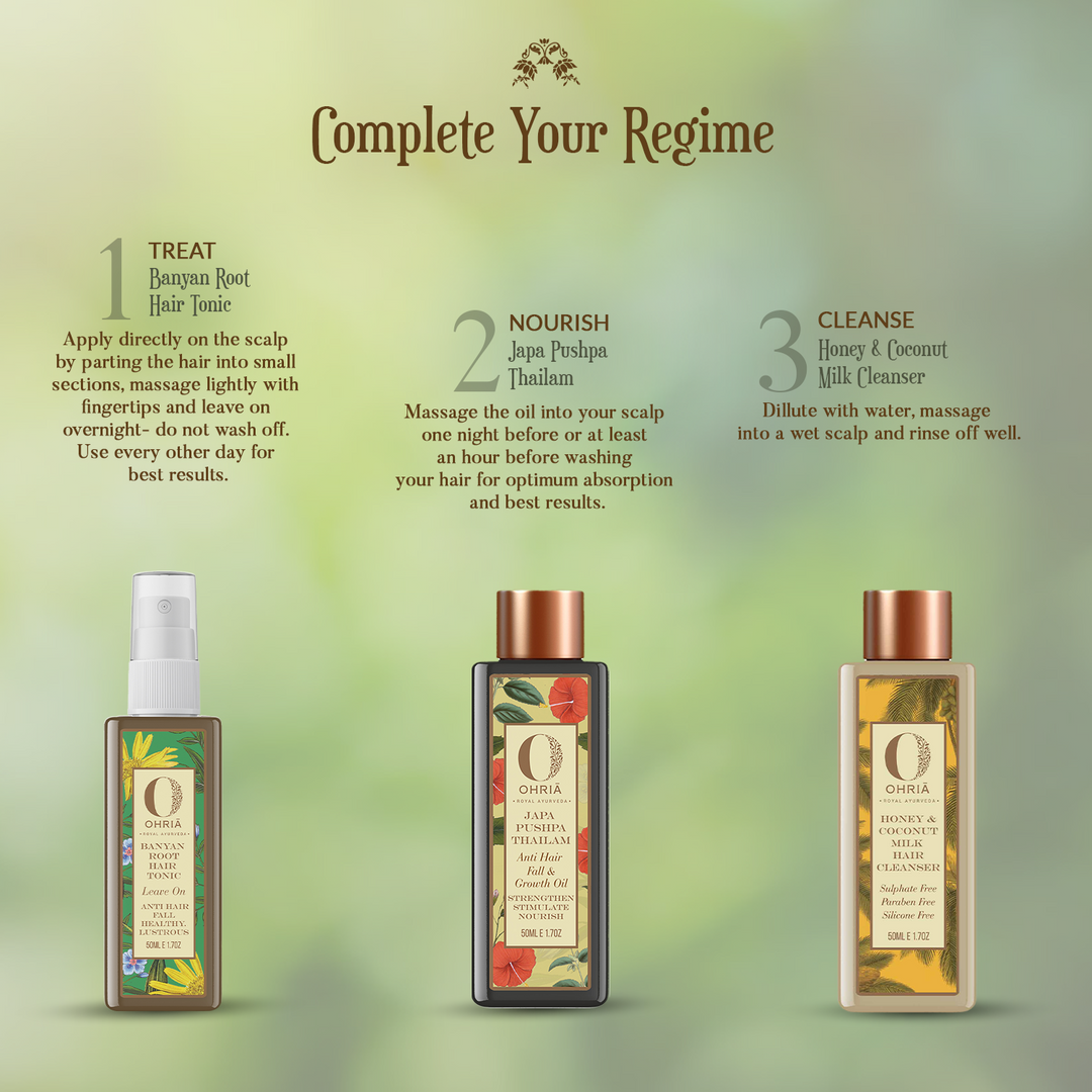 Complete your regime with Banyan Root Hair Tonic OHRIA AYURVEDA